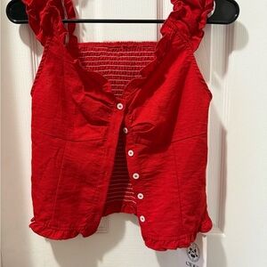 Cider Vibrant Red Kids Blouse with Ruffles